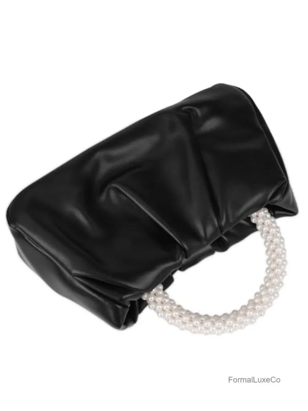 Soft Leather Pleated Clutch Evening Bag Pearl Handle Bridal Wedding Purse
